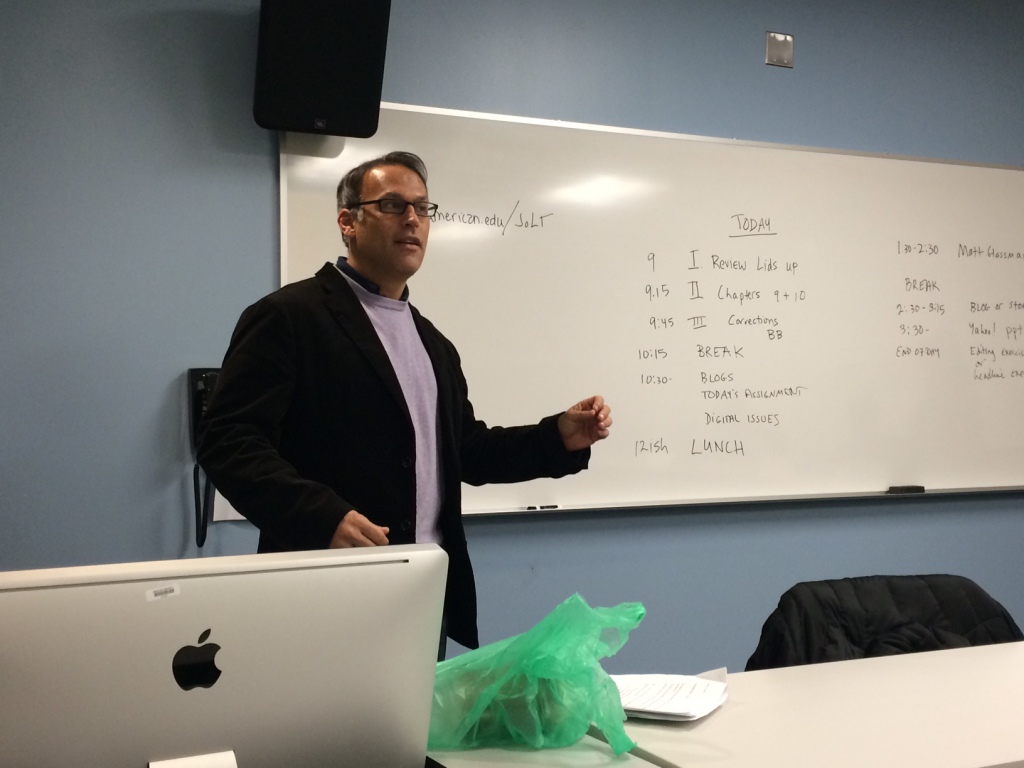 Matt Glassman of NBC 4 Washington talks to American University students about broadcast writing